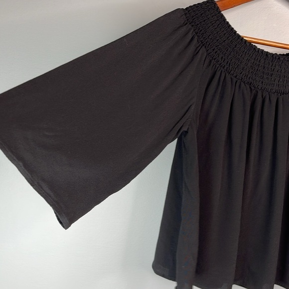 Talula Aritzia Marcilly Off The Shoulder Top Black Smock Elastic Draped Flowy S - Picture 4 of 12